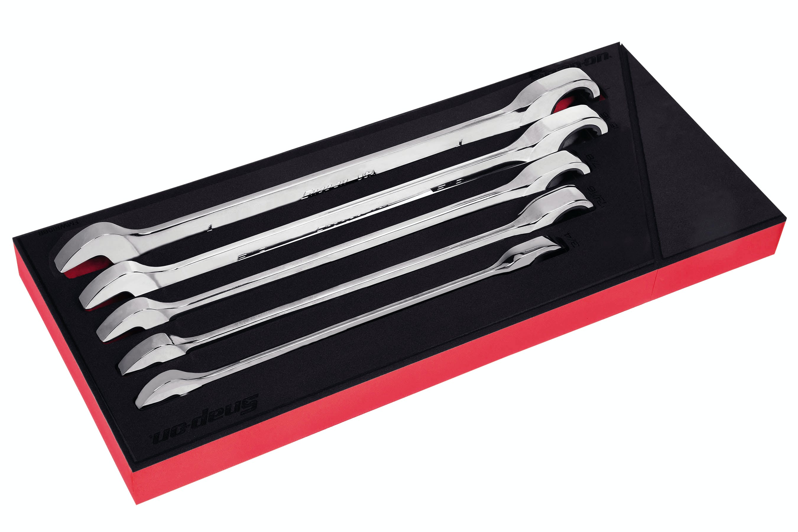 5 pc 12-Point SAE Flank Drive® Plus 0° Offset Non-Reversing Ratcheting Combination Wrench Foam Set (3/4–1 5 pc 12-Point SAE Flank Drive® Plus 0° Offset Non-Reversing Ratcheting Combination Wrench Foam Set (3/4–1